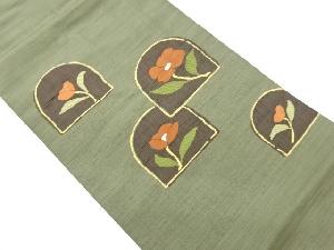 手織り紬椿に幾何学模様織出し名古屋帯